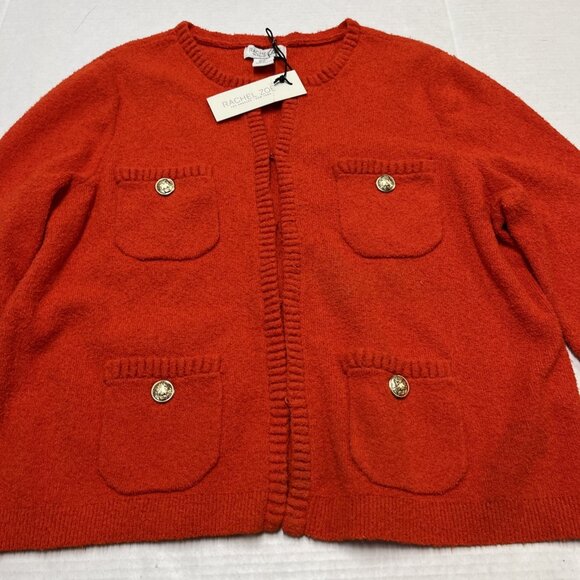 Rachel Zoe Sweater Blazer XL Orange Braided Trim Button Front Cardigan Career - Picture 2 of 10